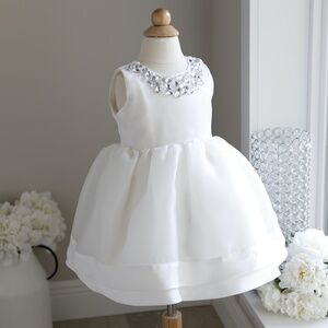 Ivory Off-White Organza Flower Girl Dress Ornate Formal